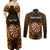 Personalised New Zealand Darts Couples Matching Off Shoulder Maxi Dress and Long Sleeve Button Shirt Gold Dart Board Maori Pattern