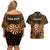 Personalised New Zealand Darts Couples Matching Off Shoulder Short Dress and Hawaiian Shirt Gold Dart Board Maori Pattern