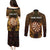 Personalised New Zealand Darts Couples Matching Puletasi and Long Sleeve Button Shirt Gold Dart Board Maori Pattern