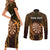 Personalised New Zealand Darts Couples Matching Short Sleeve Bodycon Dress and Long Sleeve Button Shirt Gold Dart Board Maori Pattern