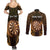 Personalised New Zealand Darts Couples Matching Summer Maxi Dress and Long Sleeve Button Shirt Gold Dart Board Maori Pattern