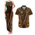 Personalised New Zealand Darts Couples Matching Tank Maxi Dress and Hawaiian Shirt Gold Dart Board Maori Pattern