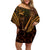 Personalised New Zealand Darts Family Matching Off Shoulder Short Dress and Hawaiian Shirt Gold Dart Board Maori Pattern