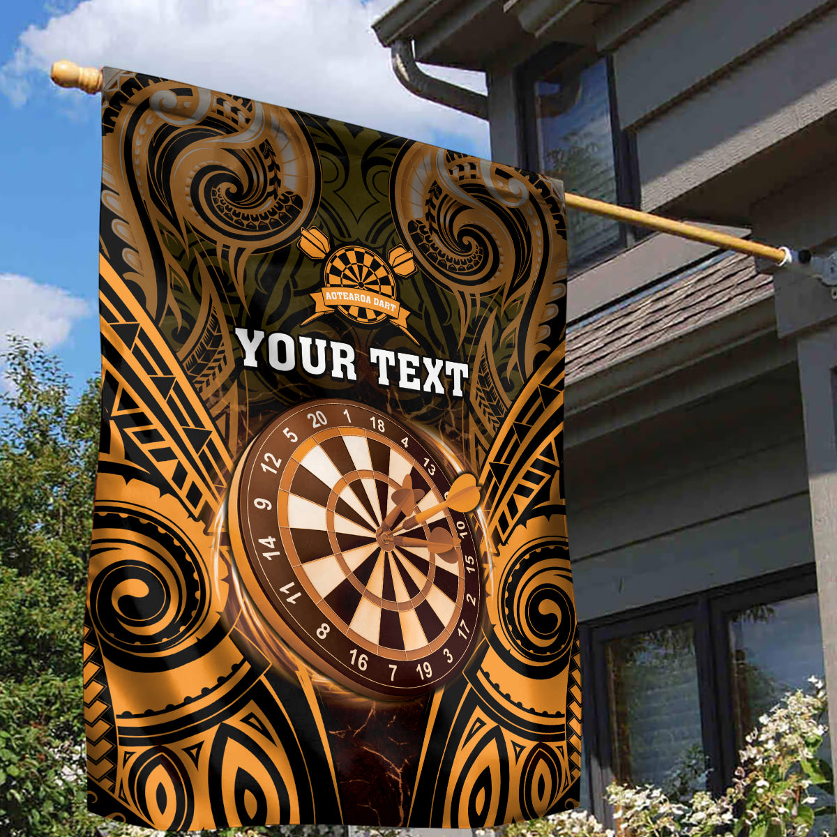 Personalised New Zealand Darts Garden Flag Gold Dart Board Maori Pattern LT05 - Polynesian Pride