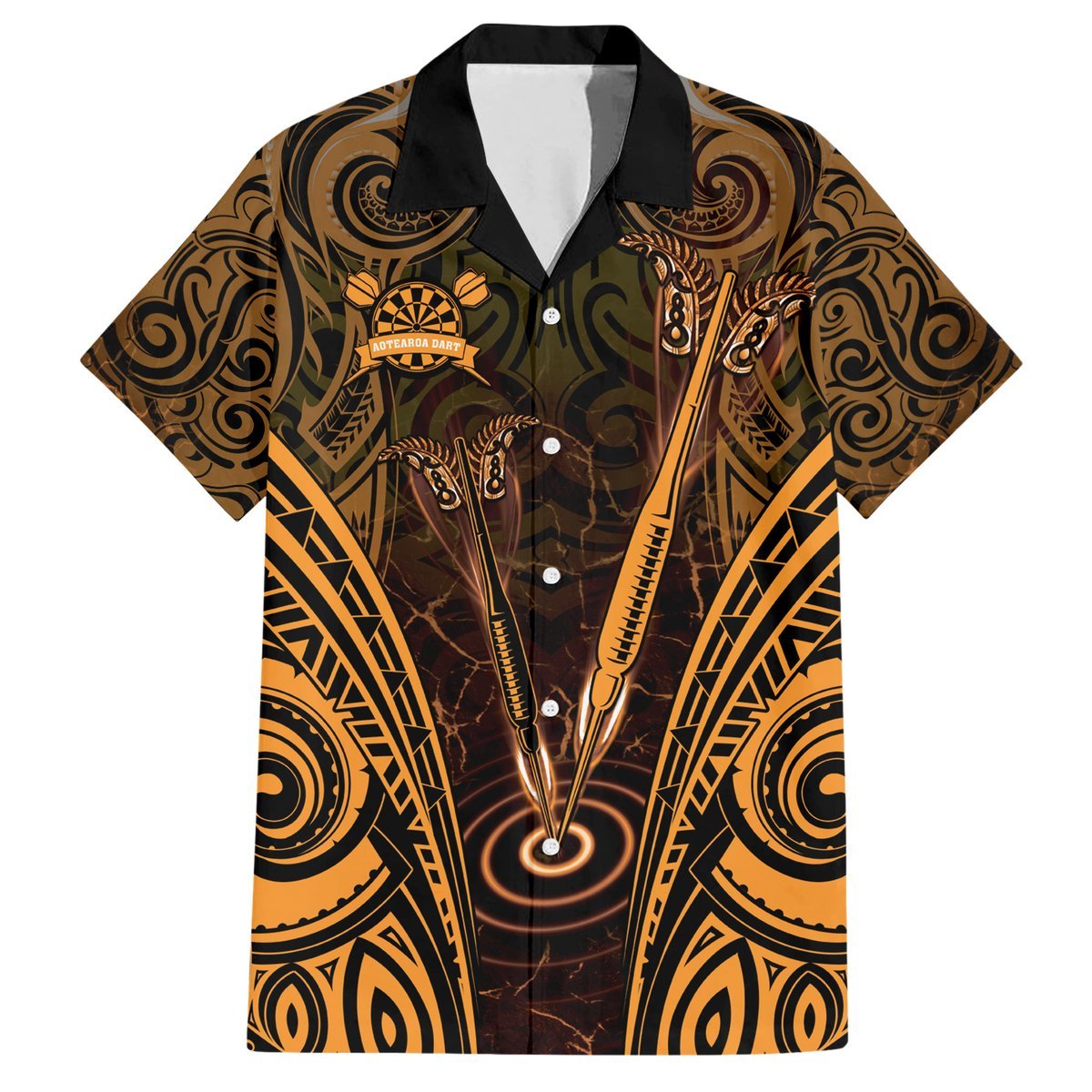Personalised New Zealand Darts Hawaiian Shirt Gold Dart Board Maori Pattern LT05 Gold - Polynesian Pride