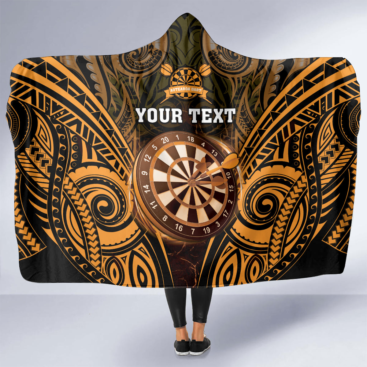 Personalised New Zealand Darts Hooded Blanket Gold Dart Board Maori Pattern LT05 - Polynesian Pride