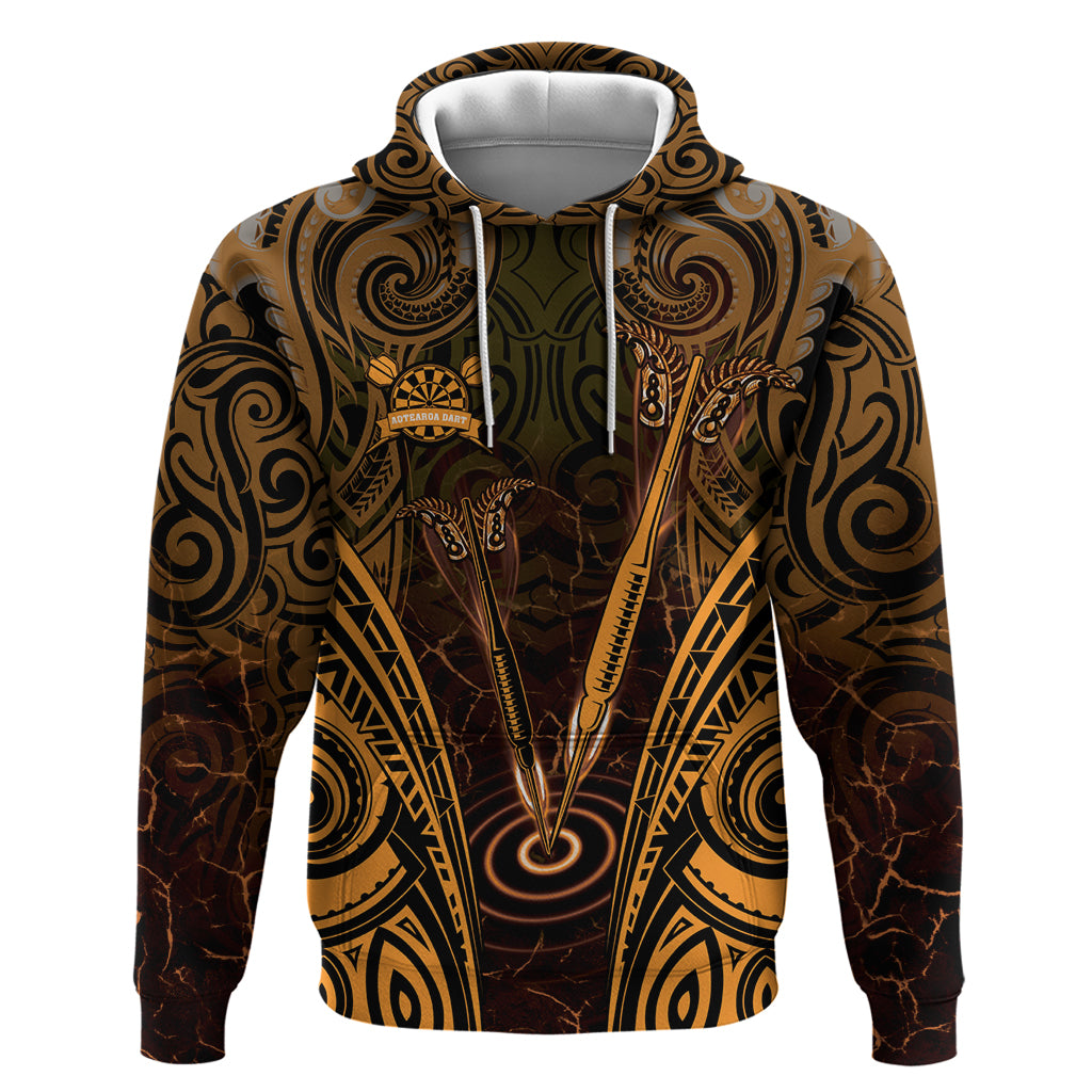Personalised New Zealand Darts Hoodie Gold Dart Board Maori Pattern LT05 Pullover Hoodie Gold - Polynesian Pride