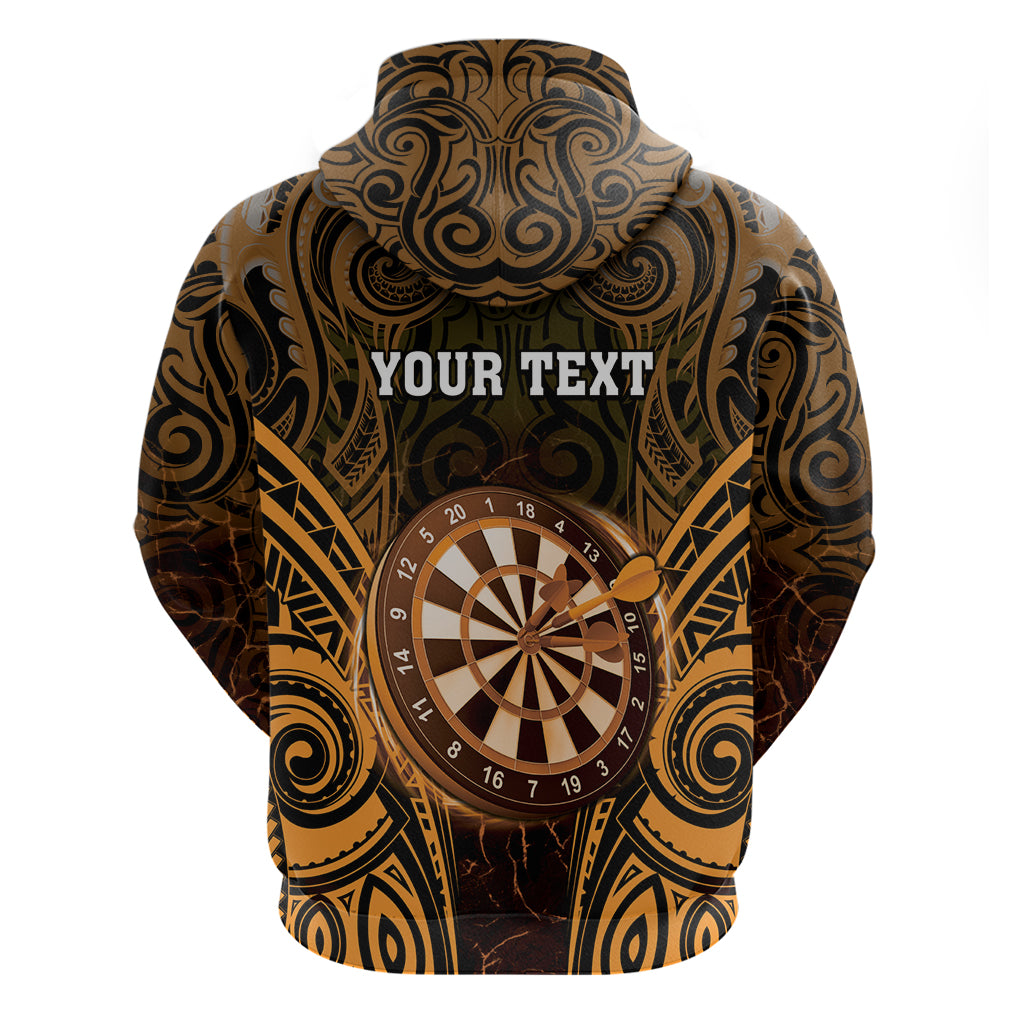Personalised New Zealand Darts Hoodie Gold Dart Board Maori Pattern LT05 - Polynesian Pride