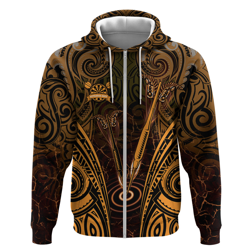 Personalised New Zealand Darts Hoodie Gold Dart Board Maori Pattern LT05 Zip Hoodie Gold - Polynesian Pride