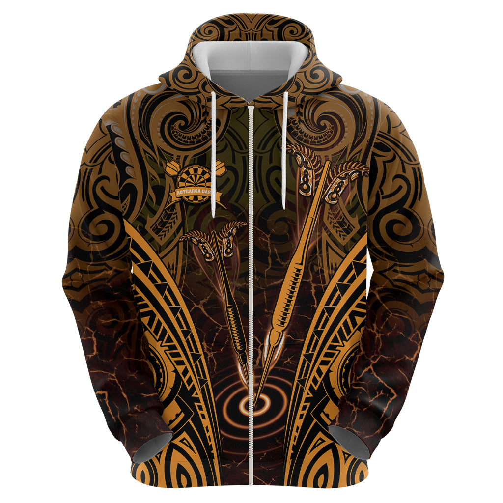 Personalised New Zealand Darts Hoodie Gold Dart Board Maori Pattern LT05 - Polynesian Pride