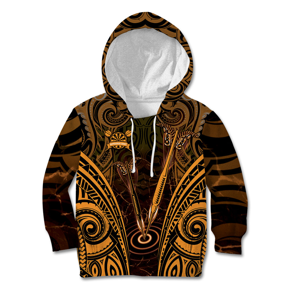 Personalised New Zealand Darts Kid Hoodie Gold Dart Board Maori Pattern LT05 Hoodie Gold - Polynesian Pride