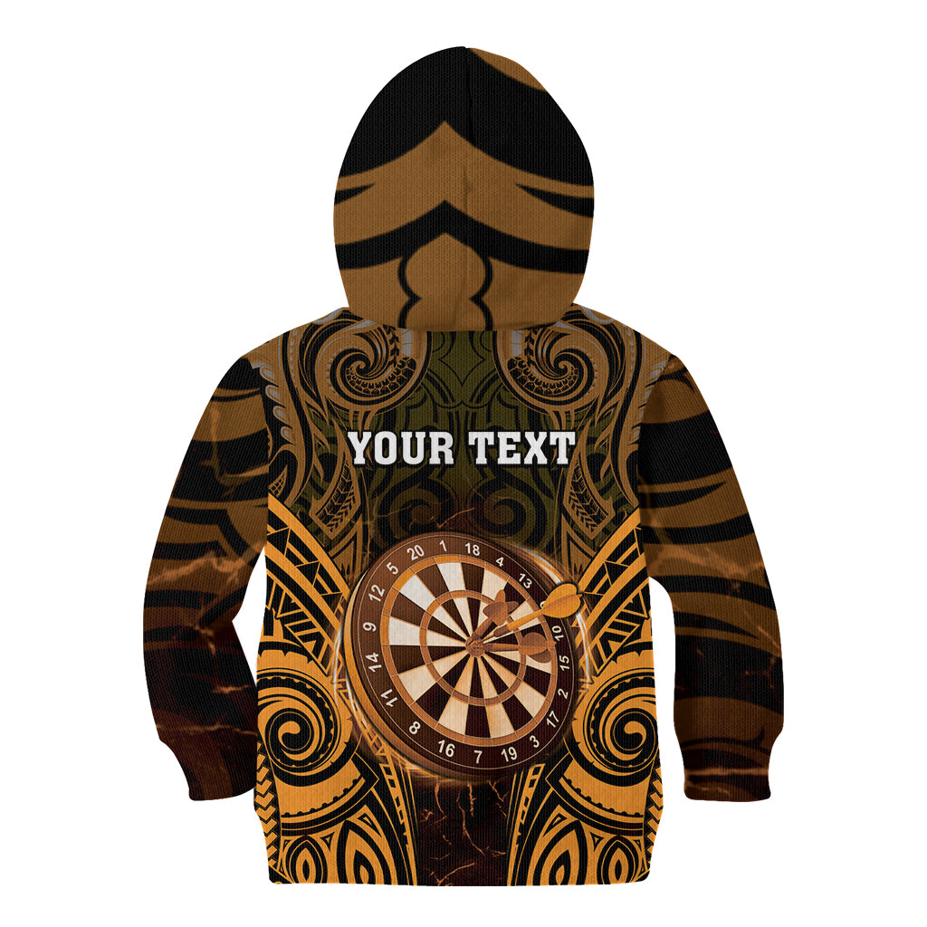 Personalised New Zealand Darts Kid Hoodie Gold Dart Board Maori Pattern LT05 - Polynesian Pride