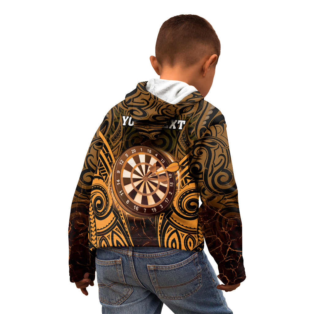 Personalised New Zealand Darts Kid Hoodie Gold Dart Board Maori Pattern LT05 - Polynesian Pride
