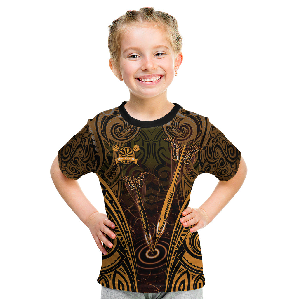 Personalised New Zealand Darts Kid T Shirt Gold Dart Board Maori Pattern LT05 Gold - Polynesian Pride