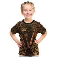 Personalised New Zealand Darts Kid T Shirt Gold Dart Board Maori Pattern LT05 Gold - Polynesian Pride