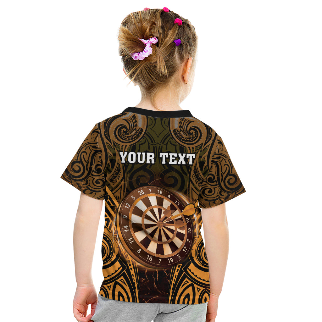 Personalised New Zealand Darts Kid T Shirt Gold Dart Board Maori Pattern LT05 - Polynesian Pride