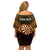 Personalised New Zealand Darts Off Shoulder Short Dress Gold Dart Board Maori Pattern