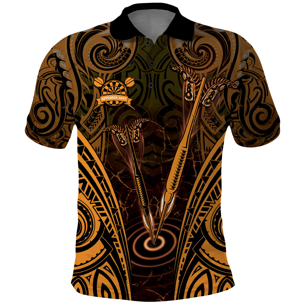 Personalised New Zealand Darts Polo Shirt Gold Dart Board Maori Pattern LT05 Gold - Polynesian Pride