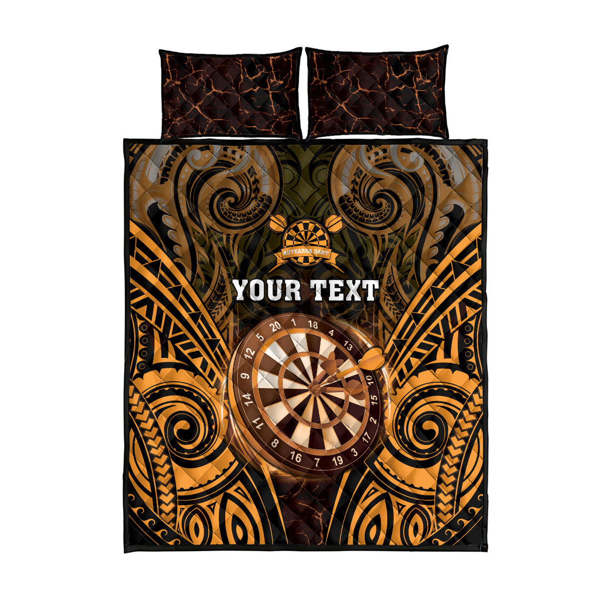 Personalised New Zealand Darts Quilt Bed Set Gold Dart Board Maori Pattern LT05 - Polynesian Pride