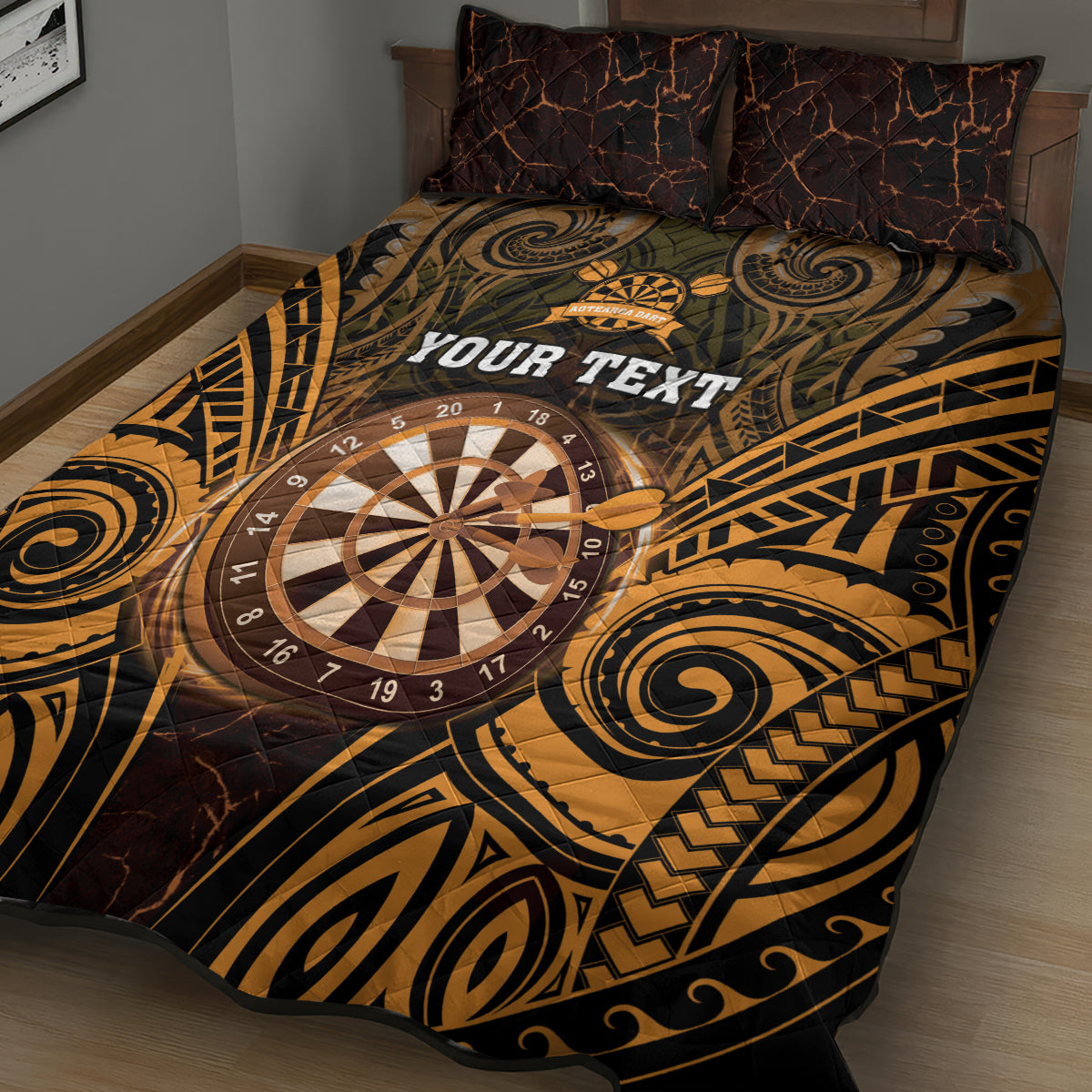 Personalised New Zealand Darts Quilt Bed Set Gold Dart Board Maori Pattern LT05 - Polynesian Pride