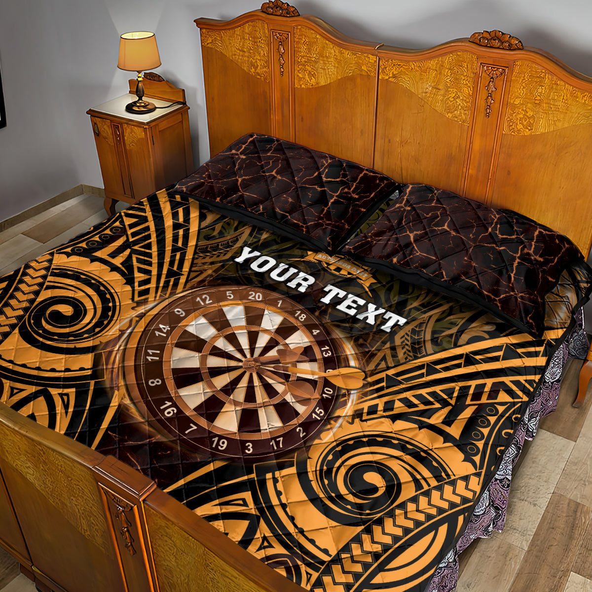 Personalised New Zealand Darts Quilt Bed Set Gold Dart Board Maori Pattern LT05 - Polynesian Pride