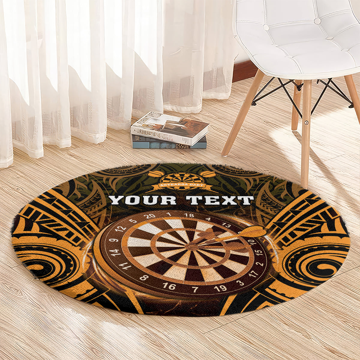 Personalised New Zealand Darts Round Carpet Gold Dart Board Maori Pattern LT05 - Polynesian Pride