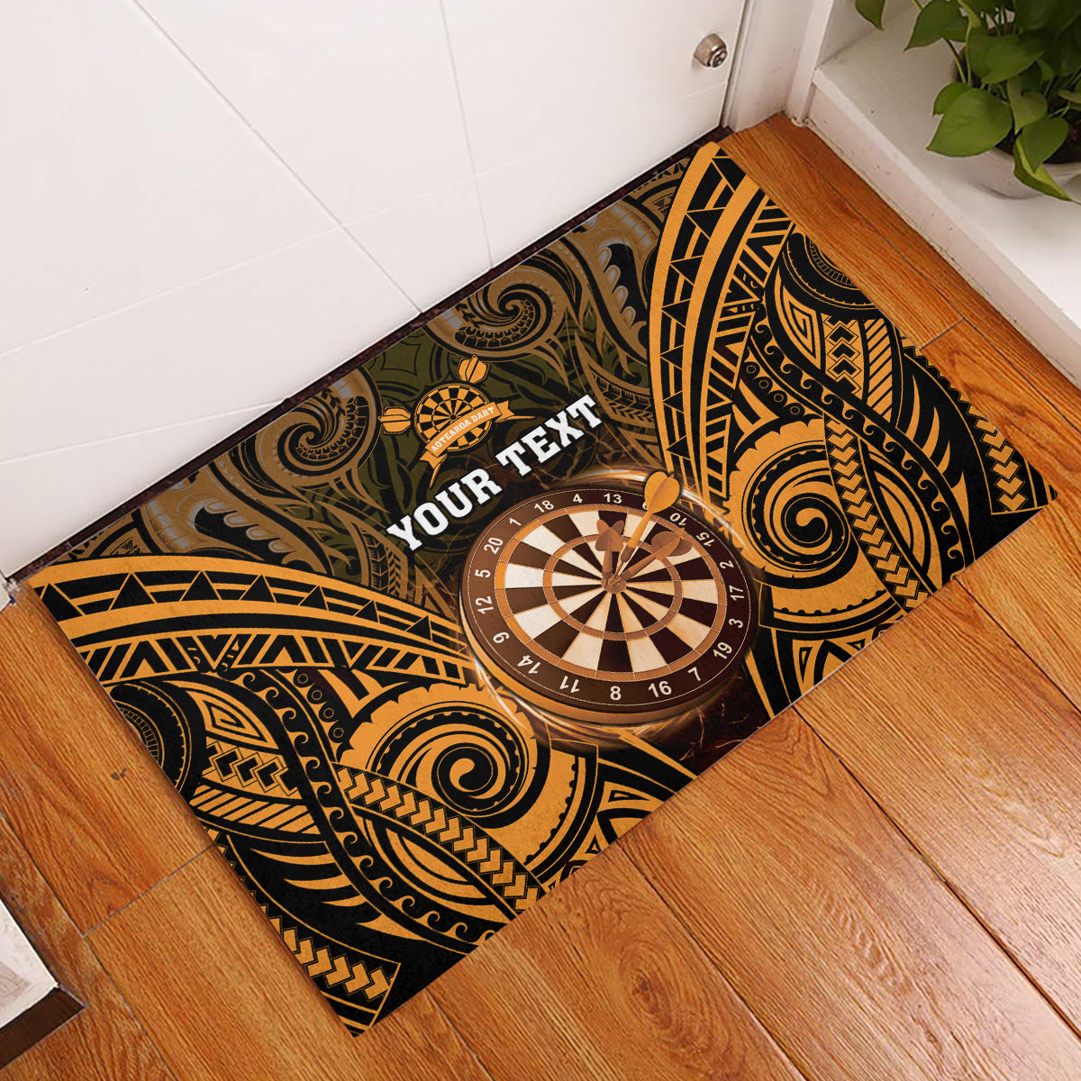 Personalised New Zealand Darts Rubber Doormat Gold Dart Board Maori Pattern LT05 Gold - Polynesian Pride