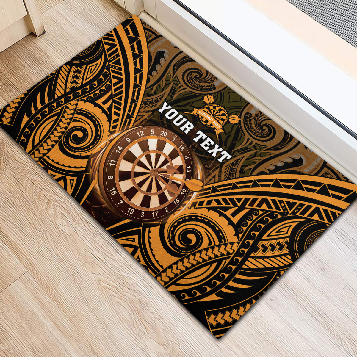 Personalised New Zealand Darts Rubber Doormat Gold Dart Board Maori Pattern LT05 - Polynesian Pride