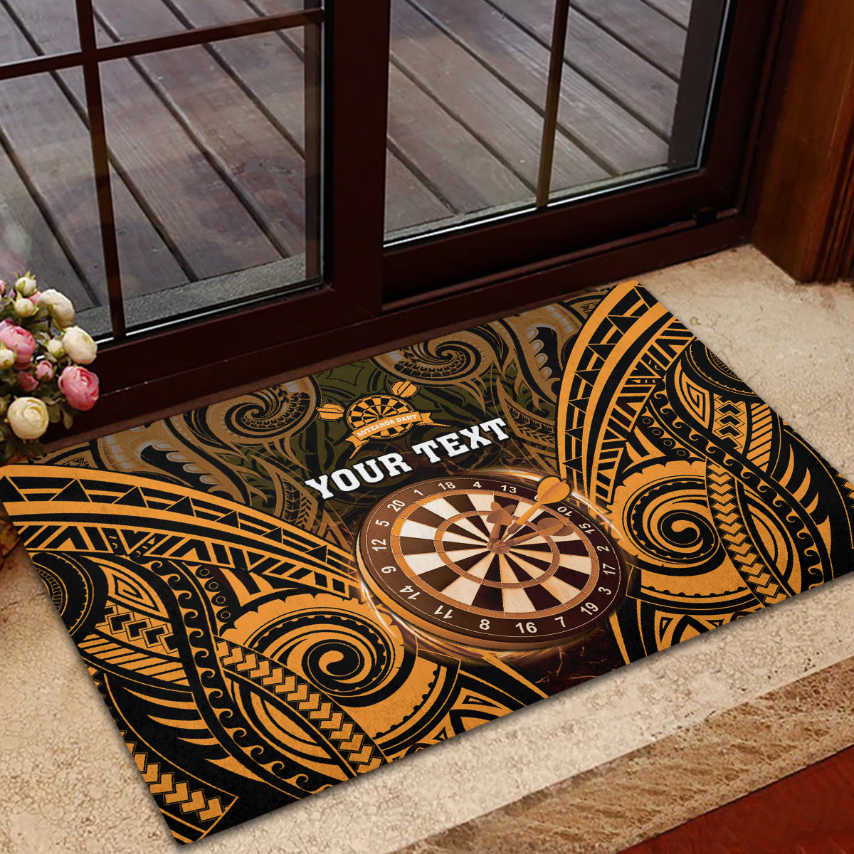 Personalised New Zealand Darts Rubber Doormat Gold Dart Board Maori Pattern LT05 - Polynesian Pride