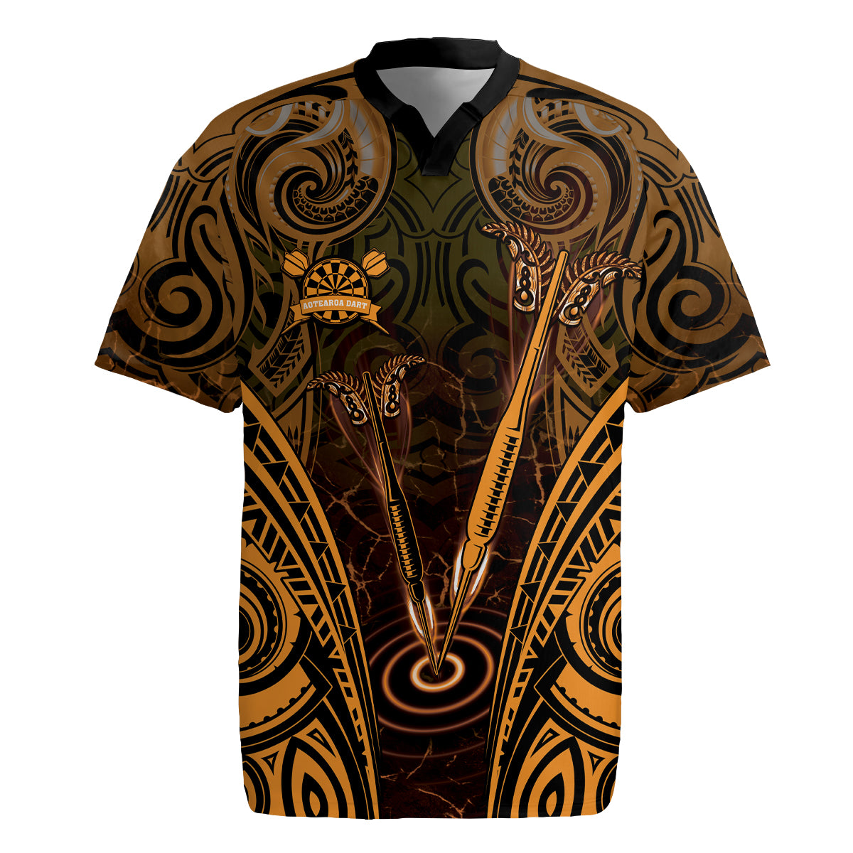 Personalised New Zealand Darts Rugby Jersey Gold Dart Board Maori Pattern LT05 Gold - Polynesian Pride