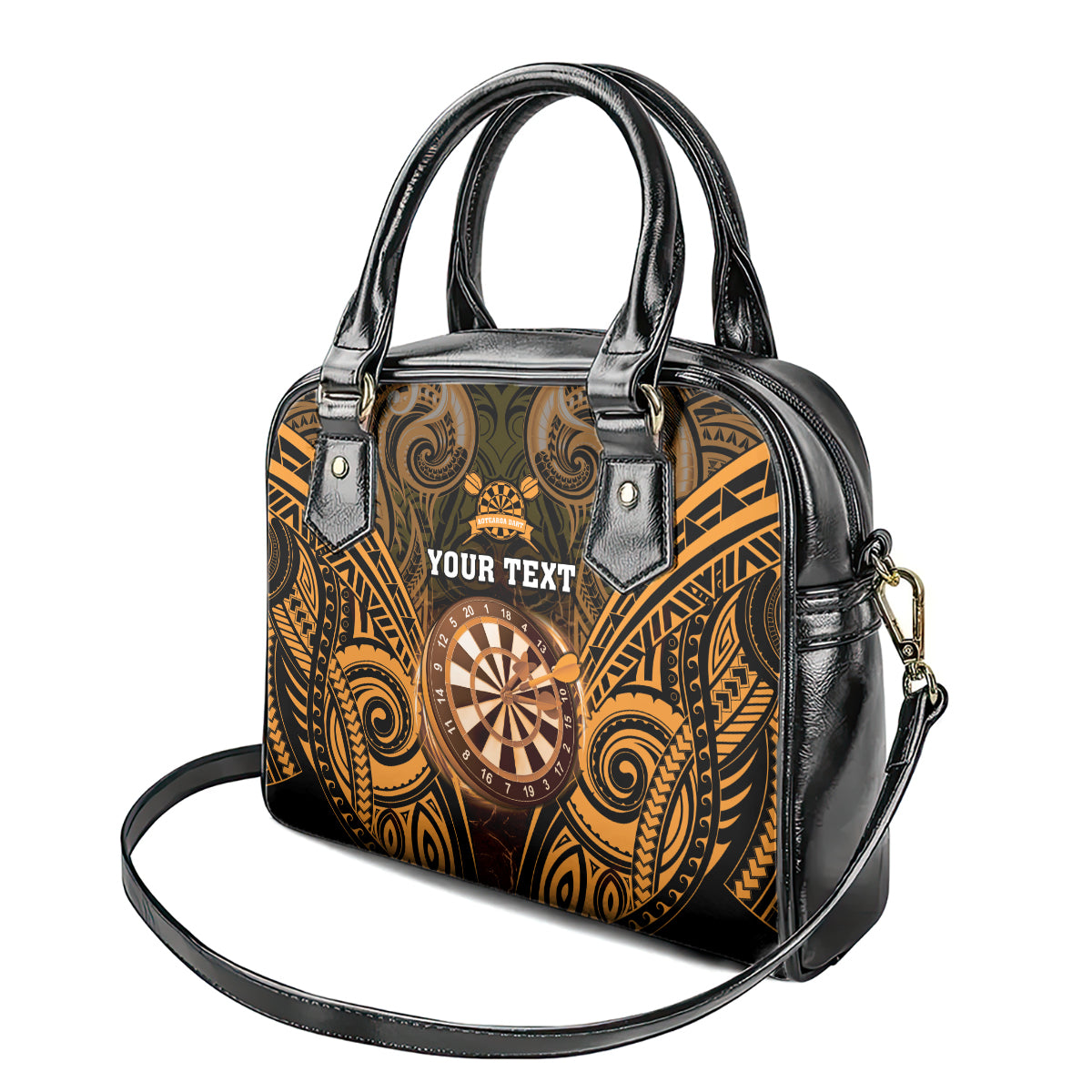 Personalised New Zealand Darts Shoulder Handbag Gold Dart Board Maori Pattern LT05 - Polynesian Pride