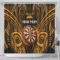 Personalised New Zealand Darts Shower Curtain Gold Dart Board Maori Pattern LT05 - Polynesian Pride