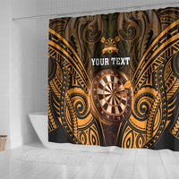 Personalised New Zealand Darts Shower Curtain Gold Dart Board Maori Pattern LT05 - Polynesian Pride