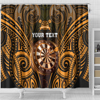 Personalised New Zealand Darts Shower Curtain Gold Dart Board Maori Pattern LT05 - Polynesian Pride