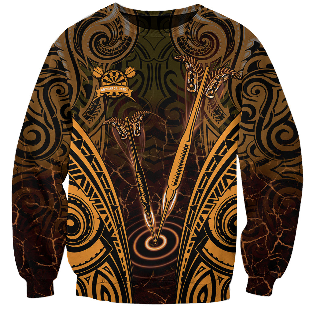 Personalised New Zealand Darts Sweatshirt Gold Dart Board Maori Pattern LT05 Unisex Gold - Polynesian Pride