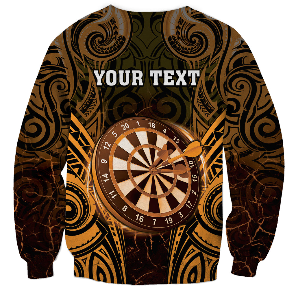 Personalised New Zealand Darts Sweatshirt Gold Dart Board Maori Pattern LT05 - Polynesian Pride