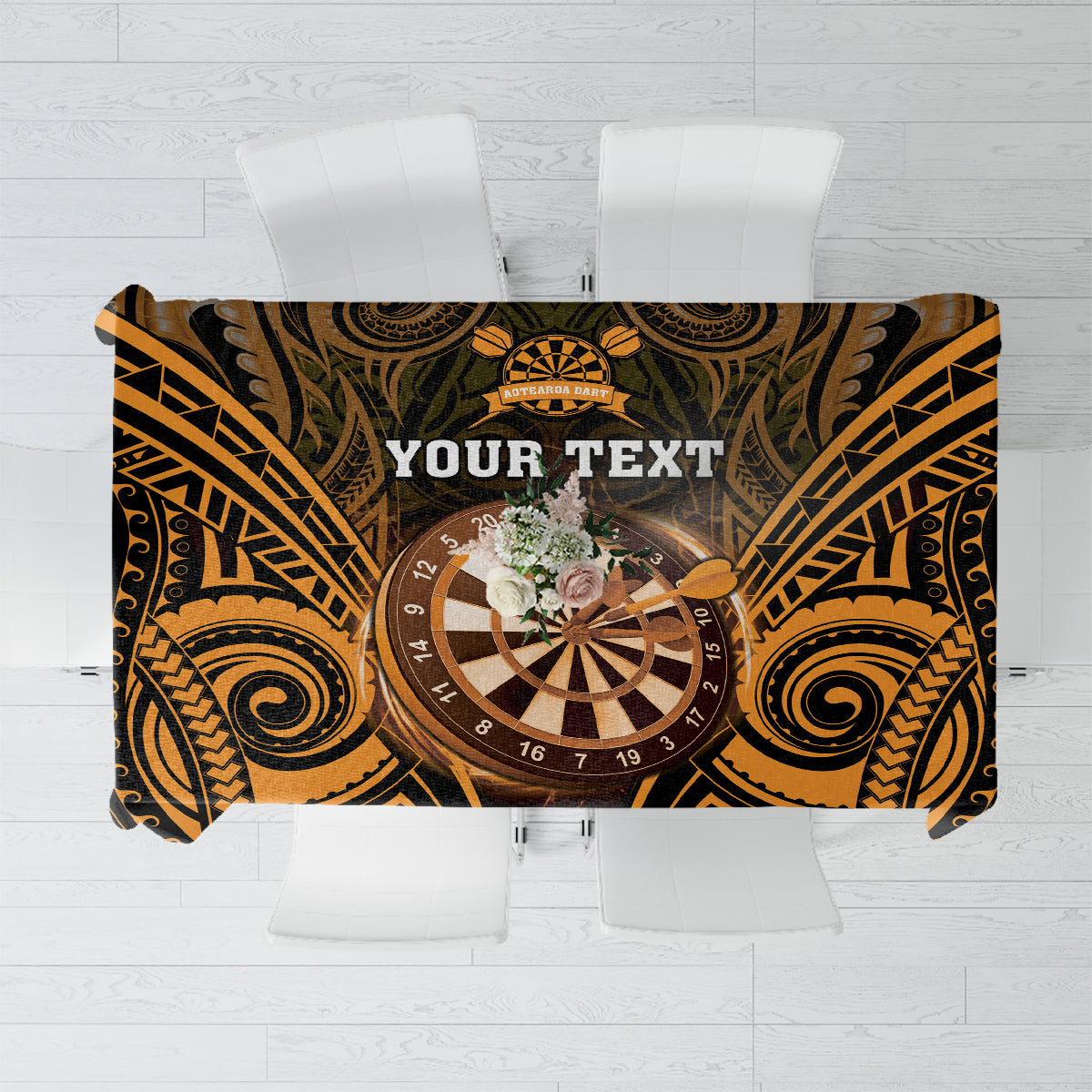Personalised New Zealand Darts Tablecloth Gold Dart Board Maori Pattern LT05 Gold - Polynesian Pride