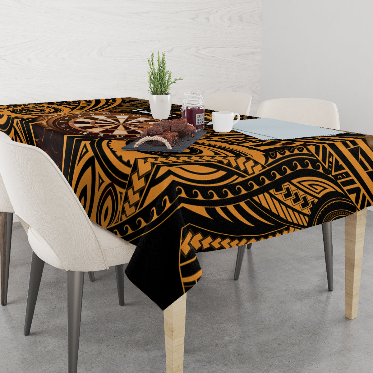 Personalised New Zealand Darts Tablecloth Gold Dart Board Maori Pattern LT05 - Polynesian Pride