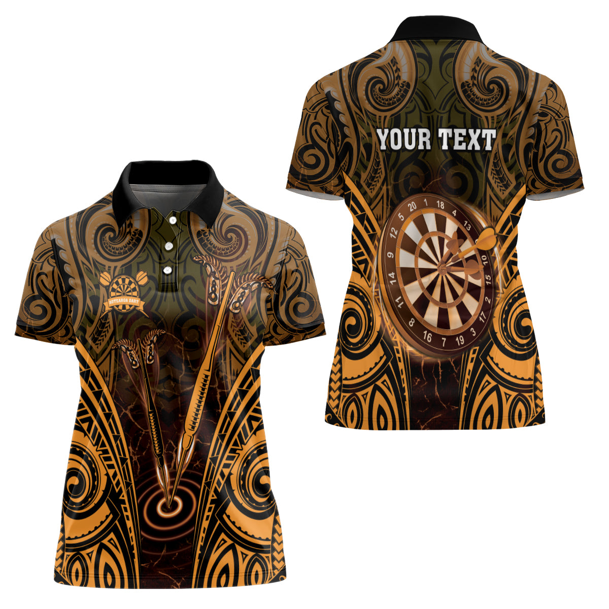 Personalised New Zealand Darts Women Polo Shirt Gold Dart Board Maori Pattern LT05 - Polynesian Pride