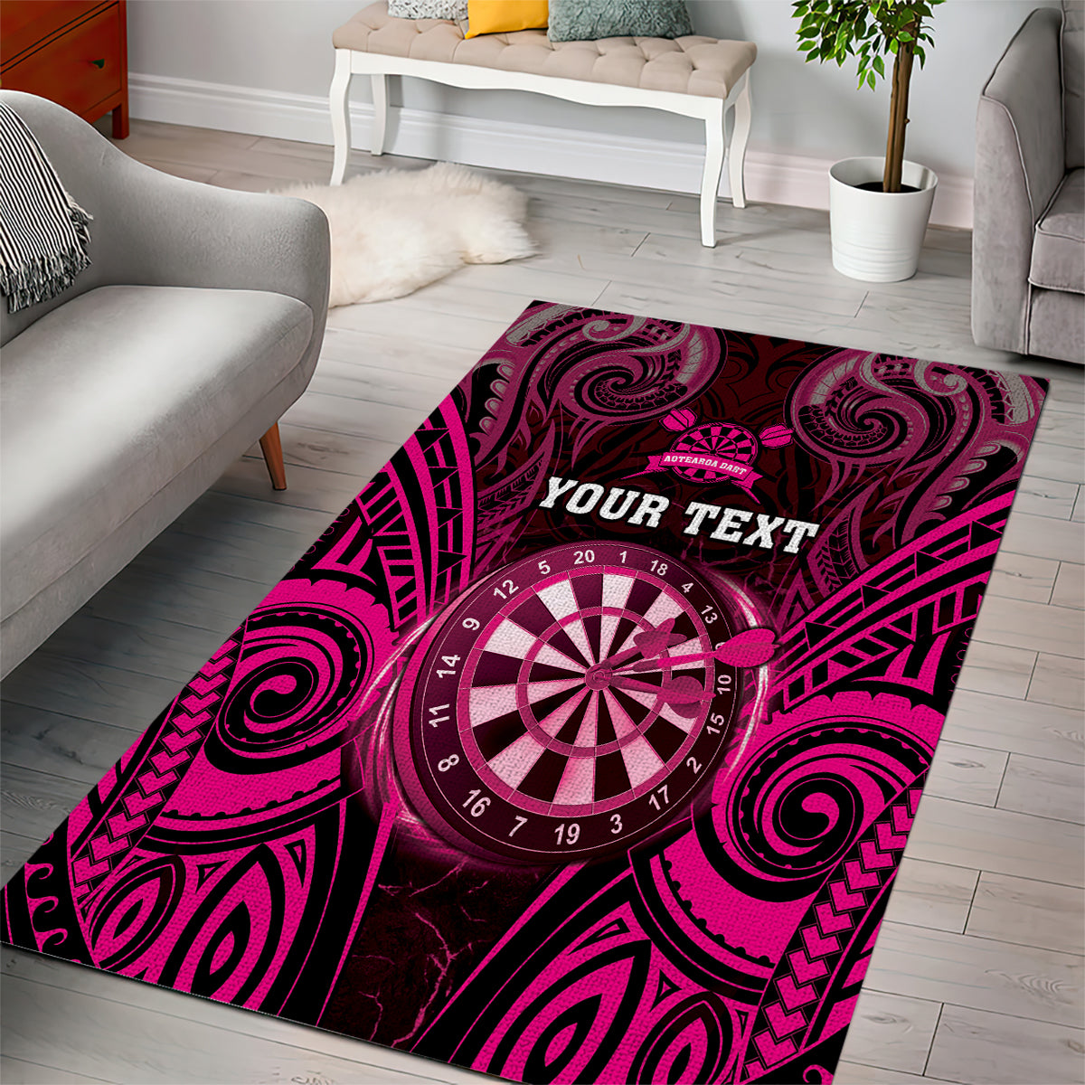 Personalised New Zealand Darts Area Rug Pink Dart Board Maori Pattern LT05 - Polynesian Pride