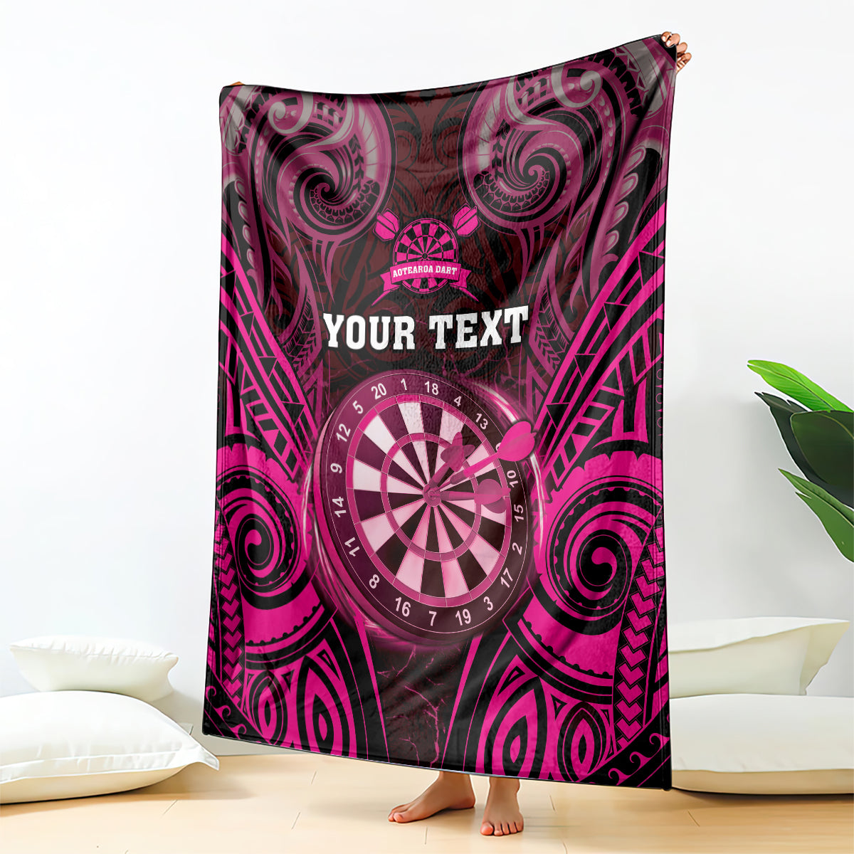 Personalised New Zealand Darts Blanket Pink Dart Board Maori Pattern LT05 - Polynesian Pride