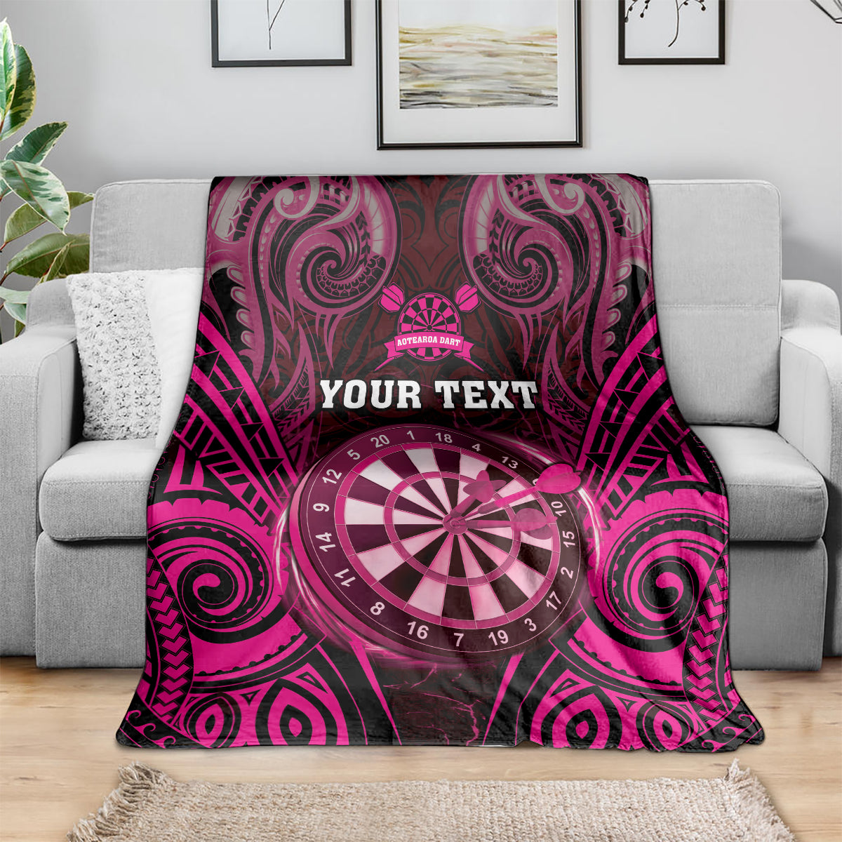 Personalised New Zealand Darts Blanket Pink Dart Board Maori Pattern LT05 - Polynesian Pride