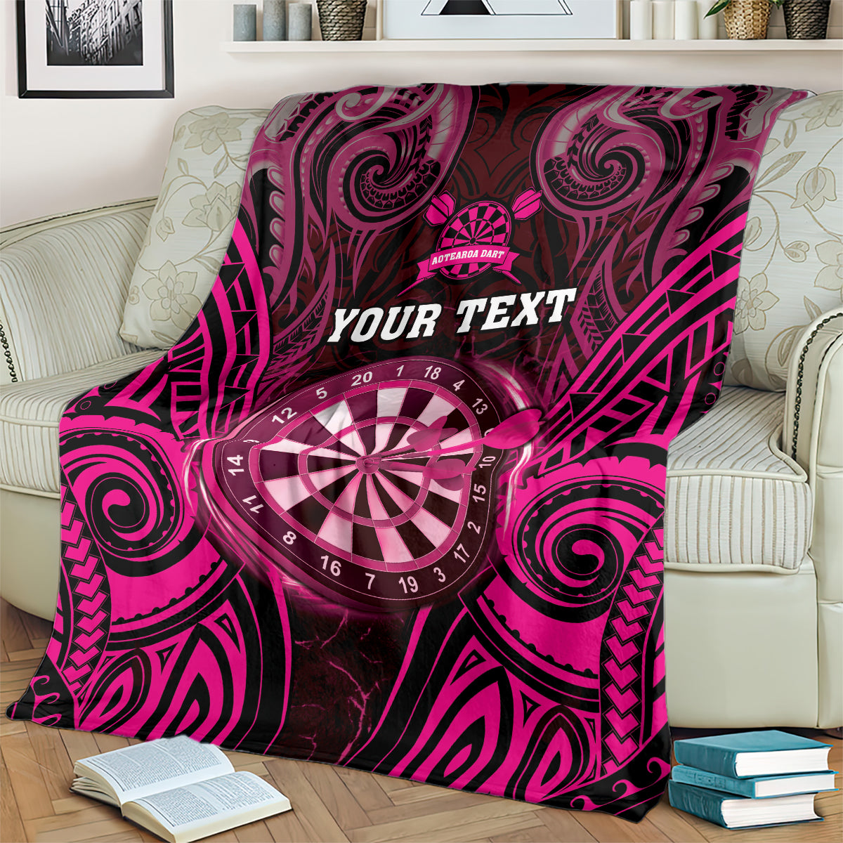Personalised New Zealand Darts Blanket Pink Dart Board Maori Pattern LT05 - Polynesian Pride