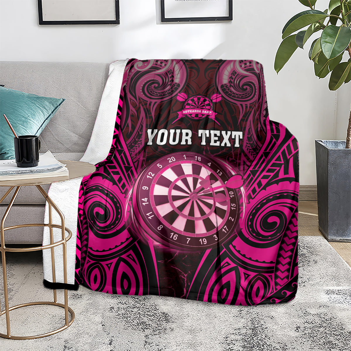 Personalised New Zealand Darts Blanket Pink Dart Board Maori Pattern LT05 - Polynesian Pride