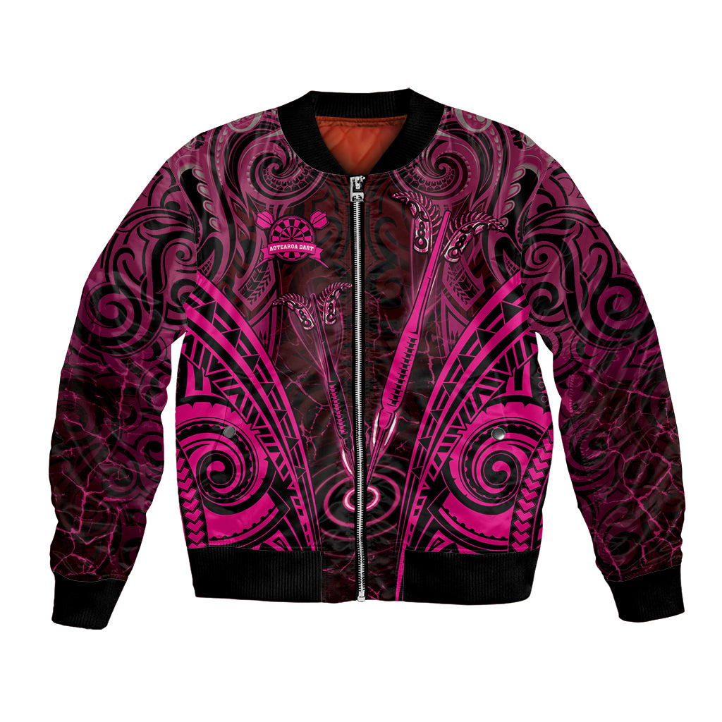 Personalised New Zealand Darts Bomber Jacket Pink Dart Board Maori Pattern LT05 Unisex Pink - Polynesian Pride