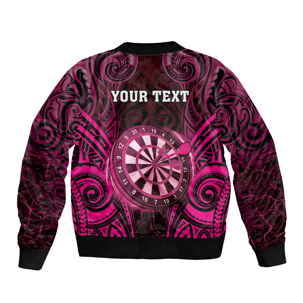 Personalised New Zealand Darts Bomber Jacket Pink Dart Board Maori Pattern LT05 - Polynesian Pride
