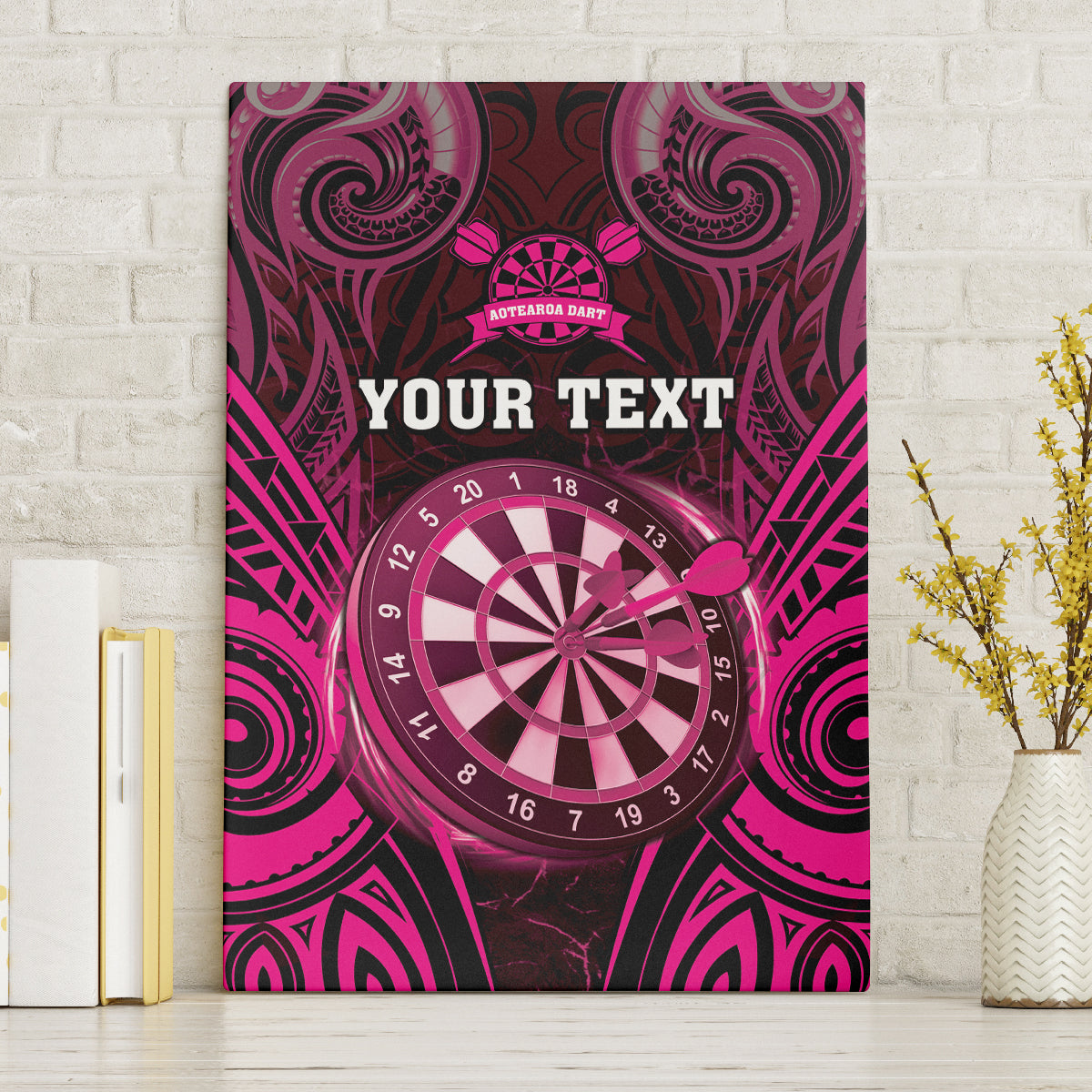 Personalised New Zealand Darts Canvas Wall Art Pink Dart Board Maori Pattern LT05 Without Frame Pink - Polynesian Pride