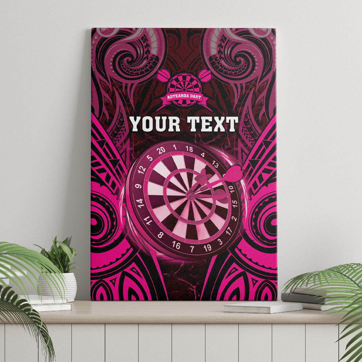 Personalised New Zealand Darts Canvas Wall Art Pink Dart Board Maori Pattern LT05 - Polynesian Pride