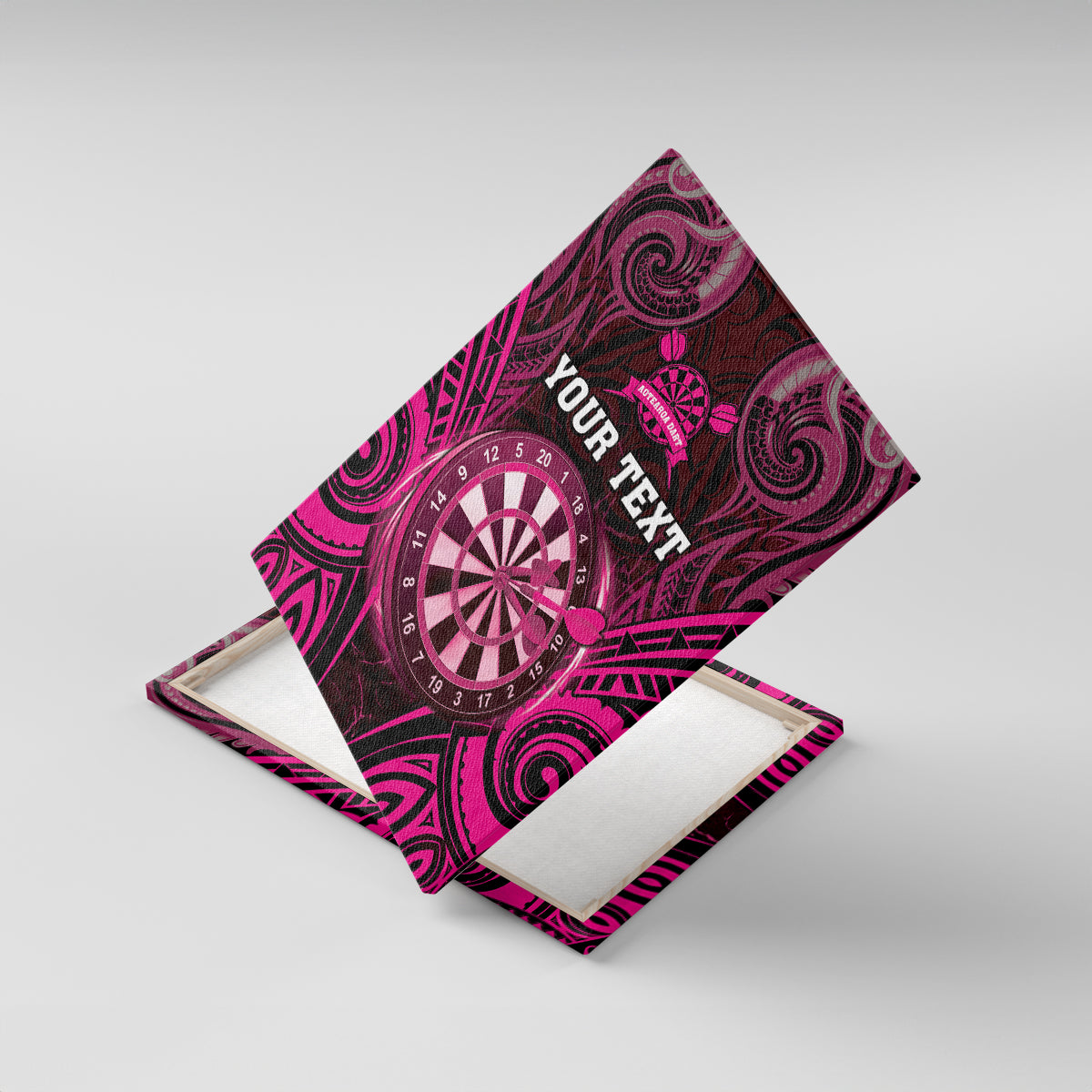 Personalised New Zealand Darts Canvas Wall Art Pink Dart Board Maori Pattern LT05 With Frame Pink - Polynesian Pride