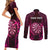 Personalised New Zealand Darts Couples Matching Short Sleeve Bodycon Dress and Long Sleeve Button Shirt Pink Dart Board Maori Pattern